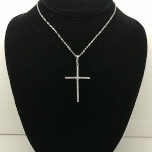 Large Cross Pendant Necklace, Silver & Cubic Zirconia